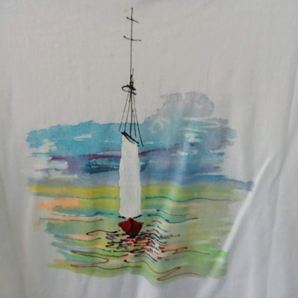 New Juliet Fedee Hand Painted Sailboat T Shirt XL